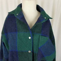 Jack Winter Buffalo Plaid Wool Flannel Snap Up Top Shirt Womens M Blue Green