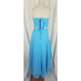 Jeweled Asymmetrical Midi Long Blue Chiffon FORMAL GOWN DRESS Womens S M Prom