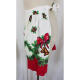 Vintage Christmas Wreath Pinecones Bells Red APRON Mid Century Textile Cotton