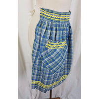 Vintage Gingham Girl Plaid Reversible APRON Mid Century Textile Cotton Ric Rac