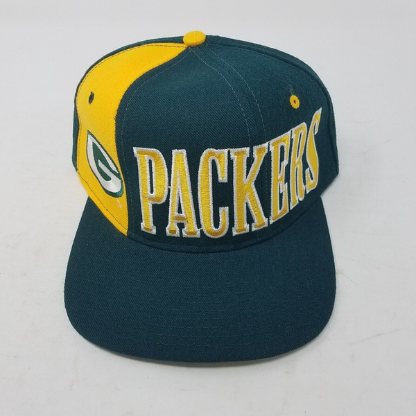 Vintage Green Bay Packers Colorblock 6 Panel Snapback Hat Cap Mens OS NFL Wool