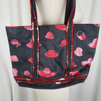 Red Hat Society Large Tote Shoulder Bag Purse Black Red Purple Sequins Bling