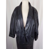 JCPenney Black Leather Maxi Motorcycle Biker Duster Long Trench Coat Womens S