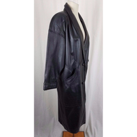 JCPenney Black Leather Maxi Motorcycle Biker Duster Long Trench Coat Womens S