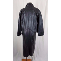 JCPenney Black Leather Maxi Motorcycle Biker Duster Long Trench Coat Womens S