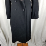 Vintage Lorendale Black 100% Pure Wool Fur Collar Maxi Swing Peacoat Womens 12