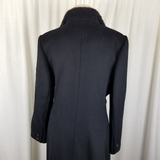 Vintage Lorendale Black 100% Pure Wool Fur Collar Maxi Swing Peacoat Womens 12