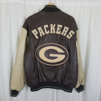 Vintage GIII Carl Banks Green Bay Packers Leather 2 Sided Bomber Jacket Mens XL