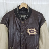 Vintage GIII Carl Banks Green Bay Packers Leather 2 Sided Bomber Jacket Mens XL