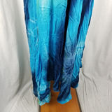 Vintage Asymmetrical Blue Tie Dye Dress Flowing Band Collar Maxi Halter Womens S