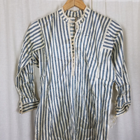 Antique French Satin Long Night Dress Shirt Mens Womens Unisex XS S Pinstripes