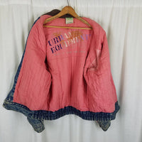 Vintage Urban Outfitters Denim Leather Bomber Jean Jacket Mens L Quilted Liner