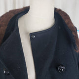 Vintage Aldenaire 50s 60s MCM Fur Collar Winter Wool Swing Peacoat Coat Womens S