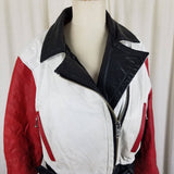 Chia Colorblock Leather Moto Biker Jacket Belted Womens L MJ Thriller Cropped