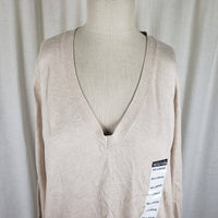 Kenneth Cole Reaction Lightweight Knit V-Neck Sweater Womens XL Oatmeal SA7001