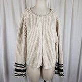 Eddie Bauer Striped Fisherman Ribbed Snap Cardigan Knit Sweater Jacket Women XLT