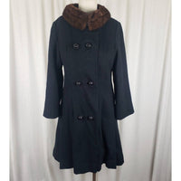 Vintage Aldenaire 50s 60s MCM Fur Collar Winter Wool Swing Peacoat Coat Womens S