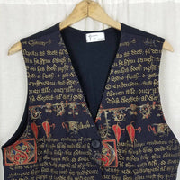 Vintage Bergen Belliveau Black Gothic Fraktur Scribal Waistcoat Vest Mens M L