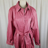 Vintage Mod MCM Pink Coated Metallic Sheen Rain Trench Coat Womens L XL 60s 70s