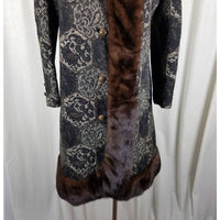 Vintage Iszards 50s MCM Fur Collar Tapestry Peacoat Coat Womens S M Carpetbagger