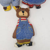 Vintage 3 Little Bears Stuffed Animals Plush Lot Cut & Sew Fabric Panels Denim