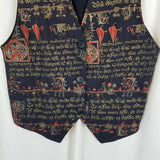 Vintage Bergen Belliveau Black Gothic Fraktur Scribal Waistcoat Vest Mens M L