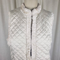 Ralph Lauren Faux Persian Fur Quilted Reversible White Vest Womens size L Plush