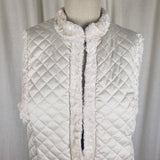 Ralph Lauren Faux Persian Fur Quilted Reversible White Vest Womens size L Plush