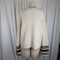 Eddie Bauer Striped Fisherman Ribbed Snap Cardigan Knit Sweater Jacket Women XLT