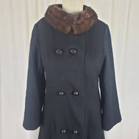 Vintage Aldenaire 50s 60s MCM Fur Collar Winter Wool Swing Peacoat Coat Womens S