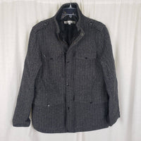 Kenneth Cole NY Herringbone Tweed Wool Bomber Field Jacket Mens M Black & White