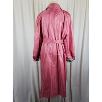 Vintage Mod MCM Pink Coated Metallic Sheen Rain Trench Coat Womens L XL 60s 70s