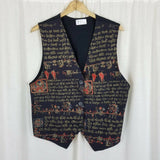 Vintage Bergen Belliveau Black Gothic Fraktur Scribal Waistcoat Vest Mens M L