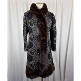 Vintage Iszards 50s MCM Fur Collar Tapestry Peacoat Coat Womens S M Carpetbagger