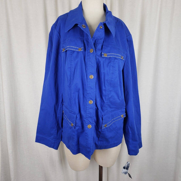 Jones New York Signature Fresh Blue Chambray Trucker Style Jacket Womens 2X Plus