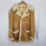 Vintage Sears The Leather Shop Shearling Suede Western Peacoat Mens 44 Tall USA