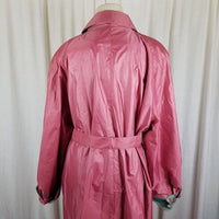 Vintage Mod MCM Pink Coated Metallic Sheen Rain Trench Coat Womens L XL 60s 70s