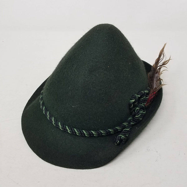 Vintage Lee's Matterhorn Green Wool Hat Mens Size 7 1/4 Peter Pan Rope band Brim Feather Cap