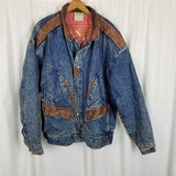 Vintage Urban Outfitters Denim Leather Bomber Jean Jacket Mens L Quilted Liner