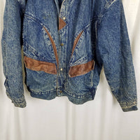 Vintage Urban Outfitters Denim Leather Bomber Jean Jacket Mens L Quilted Liner