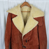 A Robert Lewis Idea Sherpa Shearling Rancher Leather Suede Coat Mens 42 Rust 70s