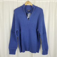 Vintage Lands End Ribbed Mock Neck Half Zip Cotton Henley Sweater Mens XL Japan