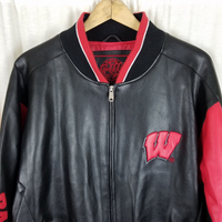 Vintage GIII Wisconsin Badgers Vegan Faux Leather Bomber Jacket Letterman Mens L