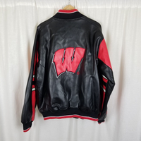 Vintage GIII Wisconsin Badgers Vegan Faux Leather Bomber Jacket Letterman Mens L