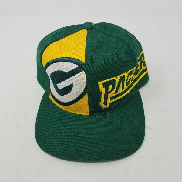 Vintage Green Bay Packers Colorblock 6 Panel Snapback Hat Cap Mens OS NFL Wool