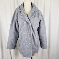 LL Bean Polartec Fleece Double Breasted Peacoat Jacket Short Coat Womens L Gray