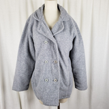 LL Bean Polartec Fleece Double Breasted Peacoat Jacket Short Coat Womens L Gray