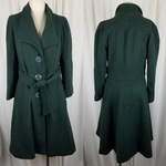 Vintage Belted Winter Wool Shawl Collar Skater Swing Twirl Coat Peacoat Womens S